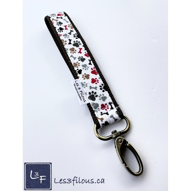 Porte-clé bracelet avec mousqueton Pattes et os Chien | Les 3 Filous