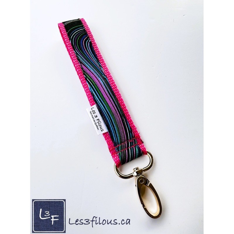 Porte-clés bracelet avec mousqueton Multicouleur ligné | Les 3 Filous