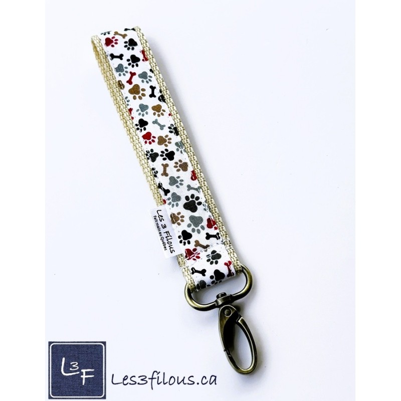 Porte-clés bracelet avec mousqueton Pattes et os Chien Beige| Les 3 Filous