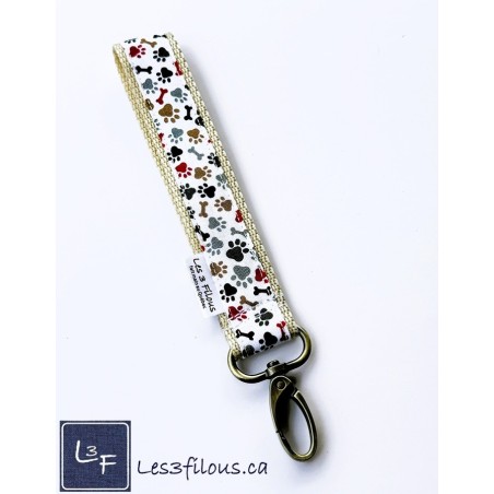 Porte-clés bracelet avec mousqueton Pattes et os Chien Beige| Les 3 Filous