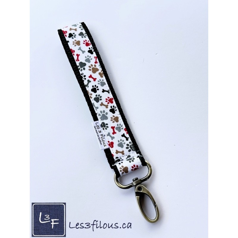Porte-clés bracelet avec mousqueton Pattes et os Chien Noir| Les 3 Filous