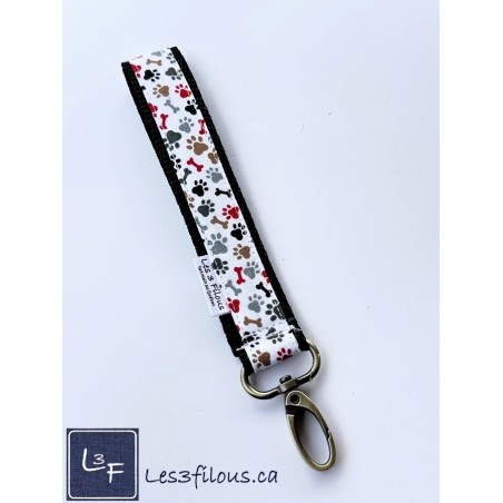 Porte-clés bracelet avec mousqueton Pattes et os Chien Noir| Les 3 Filous