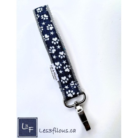 Porte-clés bracelet avec mousqueton Pattes Chats Chiens Gris| Les 3 Filous