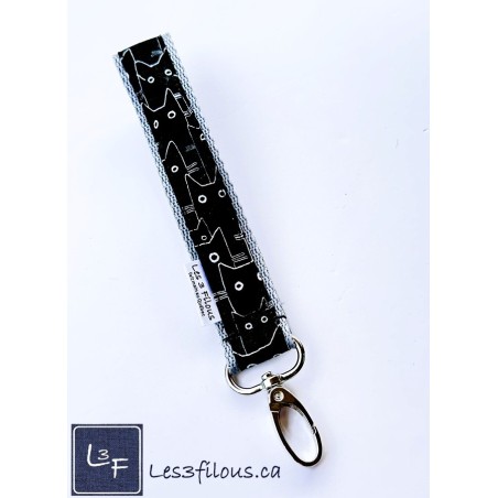 Porte-clés bracelet avec mousqueton Silhouettes de Chats gris | Les 3 Filous