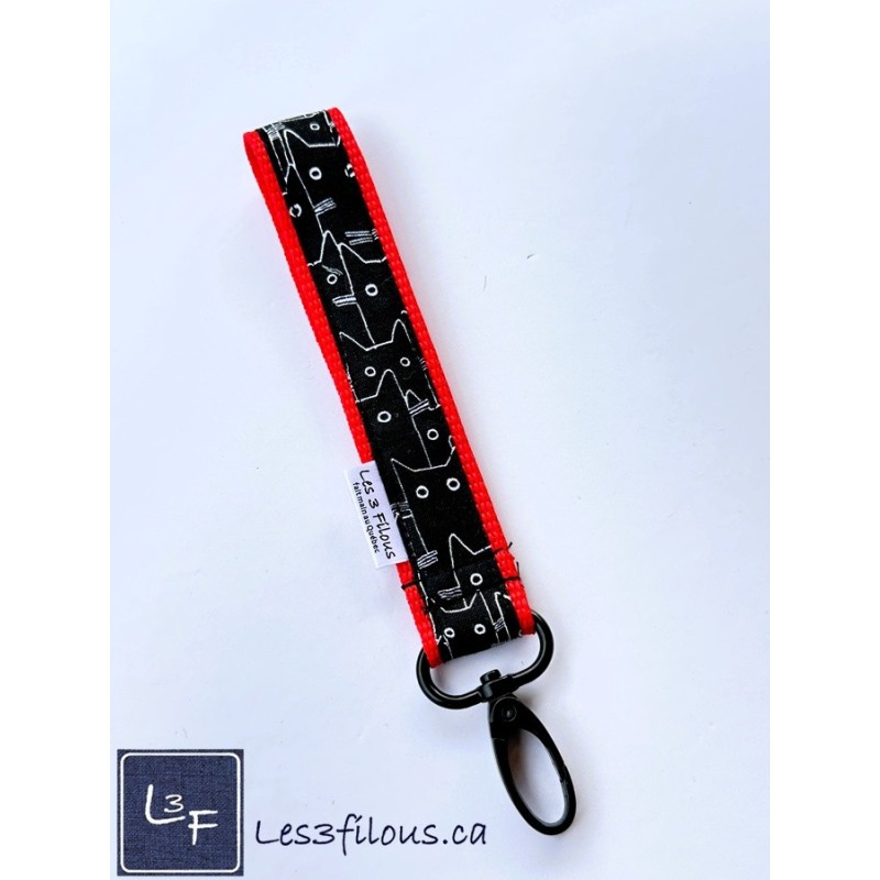 Porte-clés bracelet avec mousqueton Silhouettes de Chats rouge | Les 3 Filous