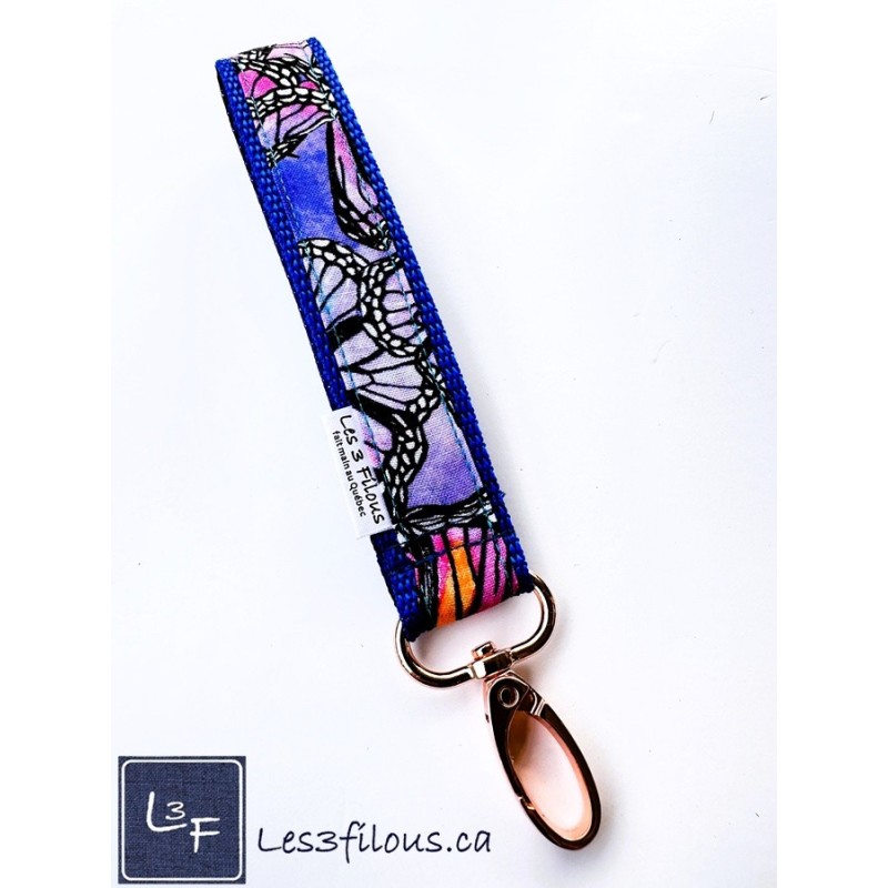 Porte-clés bracelet avec mousqueton ailes de Papillons | Les 3 Filous