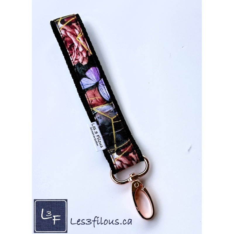 Porte-clés bracelet avec mousqueton Papillons et fleurs| Les 3 Filous