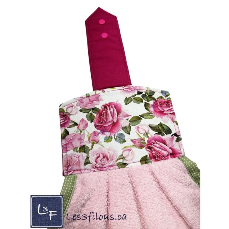 Serviette de cuisine à suspendre et attachable – Roses | les 3 Filous