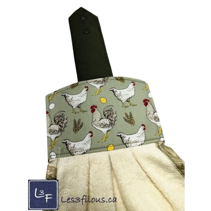 Serviette de cuisine à suspendre et attachable – Coqs et Poules | les 3 Filous