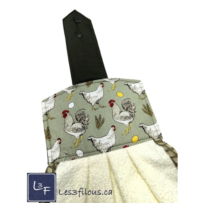 Serviette de cuisine à suspendre et attachable – Coqs Poules | les 3 Filous