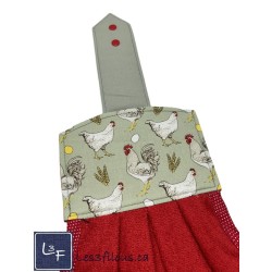 Serviette de cuisine à suspendre et attachable – Coqs Poules Rouge | les 3 Filous