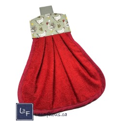 Serviette de cuisine à suspendre et attachable – Coqs Poules Rouge | les 3 Filous