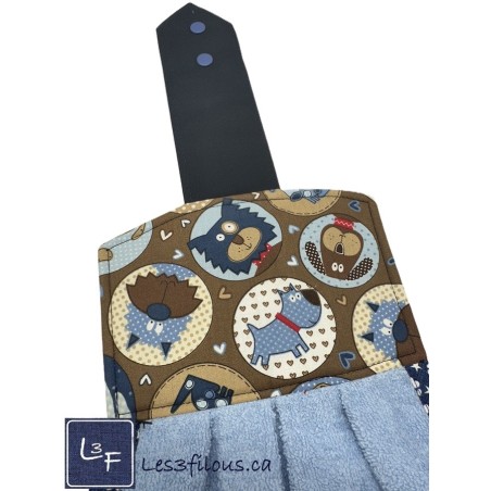 Serviette de cuisine à suspendre et attachable – Chiens Médaillons Ep-088| les 3 Filous