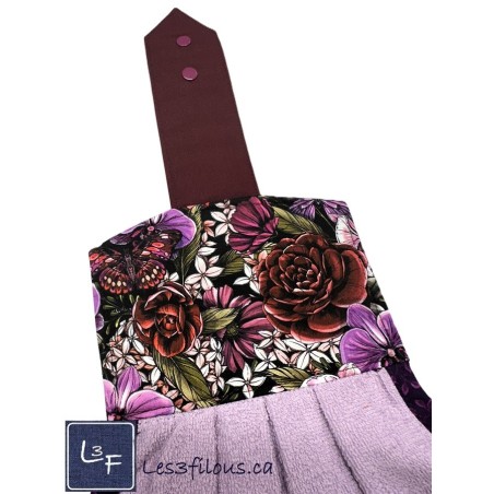 Serviette de cuisine à suspendre et attachable – Fleurs et papillons | les 3 Filous