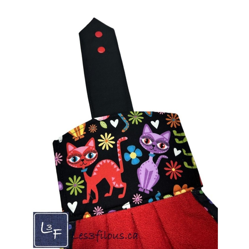 Serviette de cuisine à suspendre et attachable – Chats multicouleurs | les 3 Filous