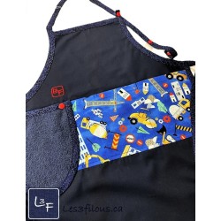 Tablier Enfant Camions Construction Brodé (3-8 ans) - Fait Main Québec
