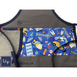Tablier Enfant Camions  gris Brodé (3-8 ans) - Fait Main Québec