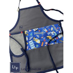 Tablier Enfant Construction gris Brodé (3-8 ans) - Fait Main Québec