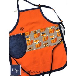 Tablier Enfant Renards Orange Brodé (3-8 ans) - Fait Main Québec