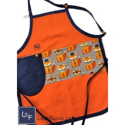 Tablier Enfant Renards Orange Brodé (3-8 ans) - Fait Main Québec