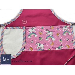 Tablier Enfant unicorns Roses Brodé (3-8 ans) - Fait Main Québec