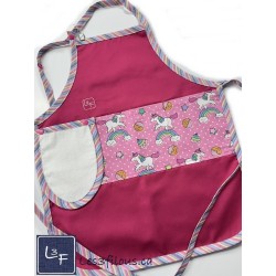 Tablier Enfant Licornes Roses Brodé (3-8 ans) - Fait Main Québec