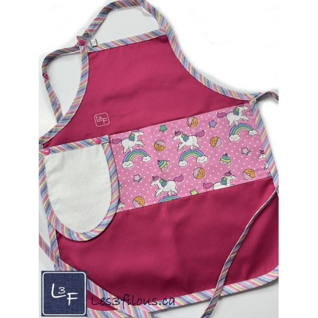 Tablier Enfant Licornes Roses Brodé (3-8 ans) - Fait Main Québec