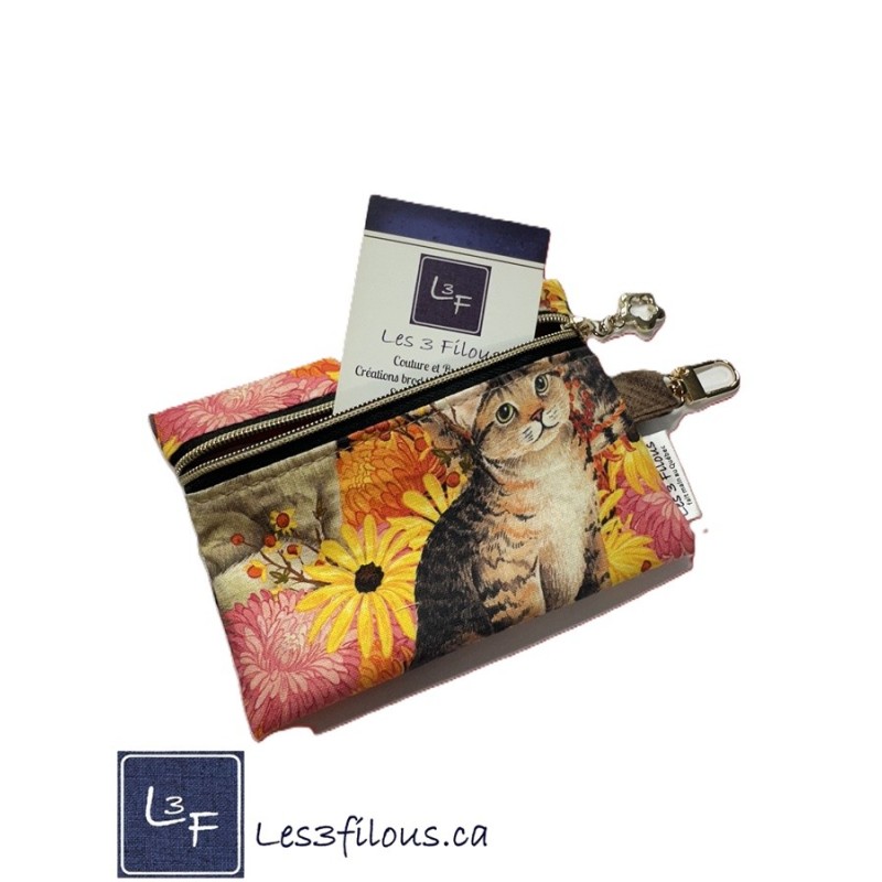 Porte-clés Porte-monnaie 3-en-1 Chat et Fleurs | Les 3 Filous