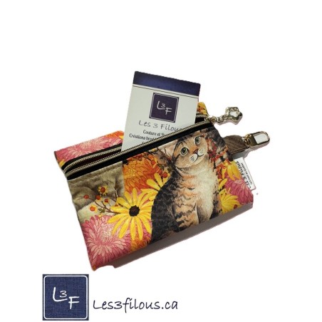 Porte-clés Porte-monnaie 3-en-1 Chat et Fleurs | Les 3 Filous