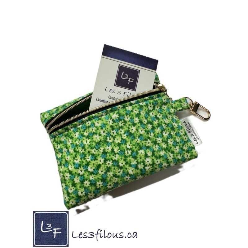 Porte-clés Porte-monnaie 3-en-1 Fleurs vertes | Les 3 Filous