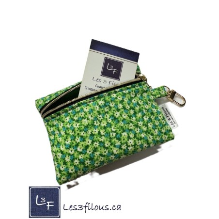 Porte-clés Porte-monnaie 3-en-1 Fleurs vertes | Les 3 Filous