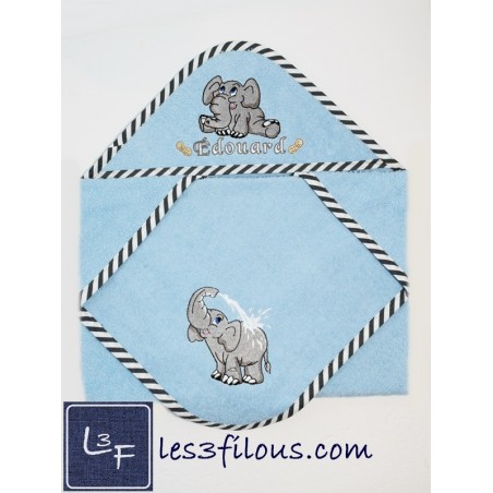 Elephant Serviette Capuchon Brodée et Personnalisée DOU-006