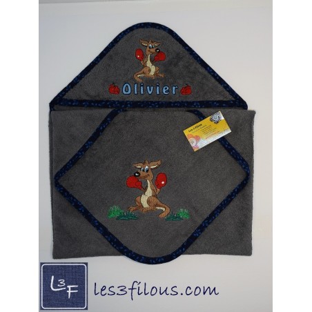 Kangourou Boxeur Serviette Capuchon Brodée et Personnalisée DOU-013