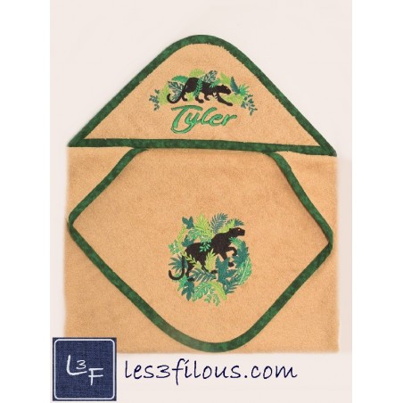Panthère Chat Sauvage Serviette Capuchon Brodée et Personnalisée DOU-022