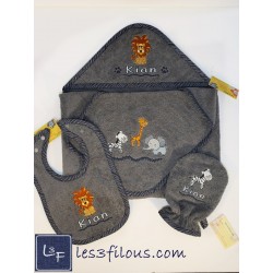 Zoo Zebre Girafe Serviette Capuchon Brodée et Personnalisée DOU-029