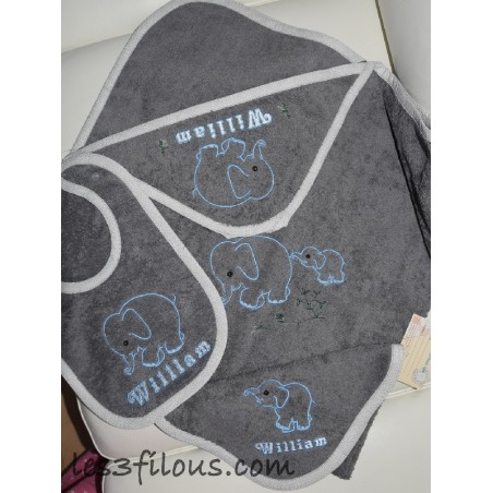 Elephant Serviette Capuchon Brodée et Personnalisée DOU-030
