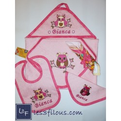 Hibou Coeur Serviette Capuchon Brodée et Personnalisée DOU-033