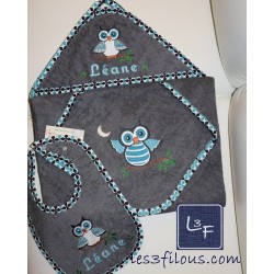 Hibou Serviette Capuchon Brodée et Personnalisée DOU-035