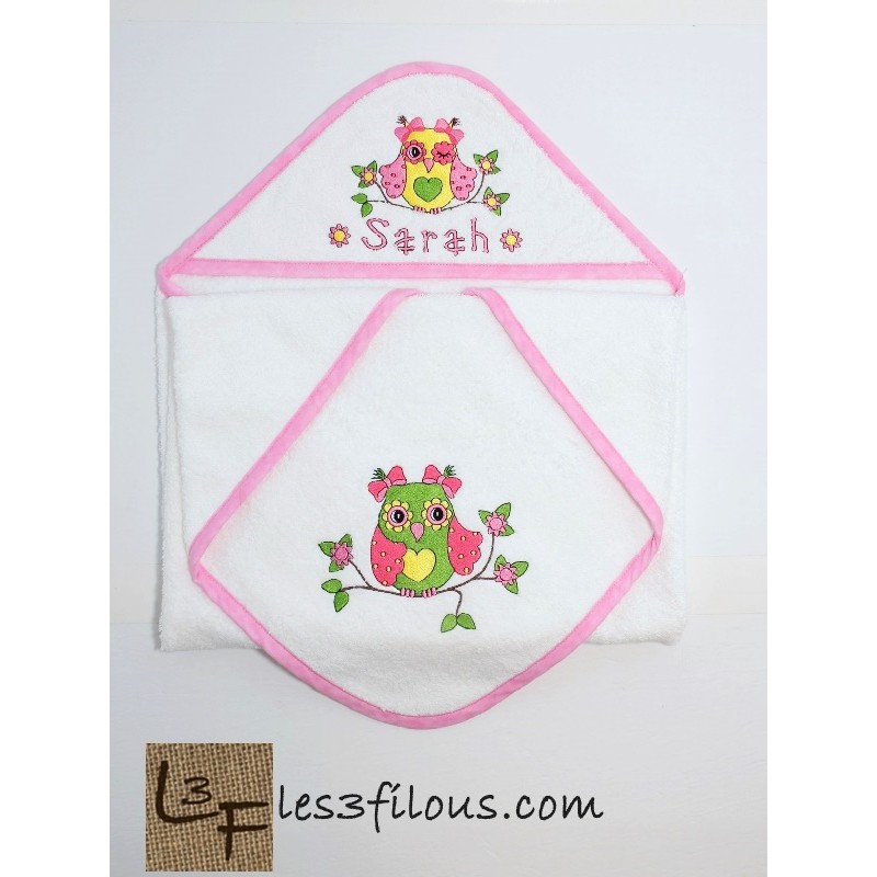 Hibou Serviette Capuchon Brodée et Personnalisée DOU-036