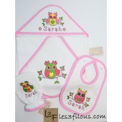 Hibou Serviette Capuchon Brodée et Personnalisée DOU-036