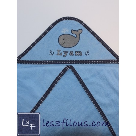 Baleine Nautique Serviette Capuchon Brodée et Personnalisée DOU-039