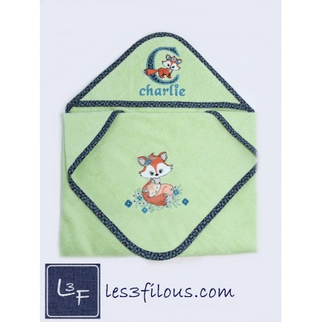 Renard Serviette Capuchon Brodée et Personnalisée DOU-041