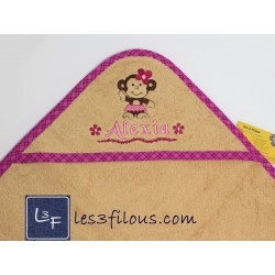 Singe Girafe Serviette Capuchon Brodée et Personnalisée DOU-044