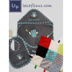 Hibou Serviette Capuchon Brodée et Personnalisée DOU-035