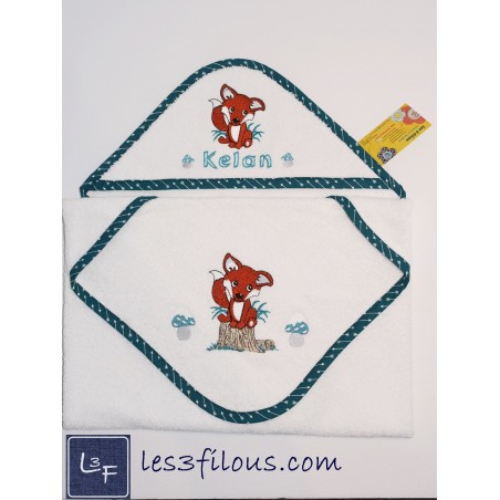 Renard Serviette Capuchon Brodée et Personnalisée DOU-042