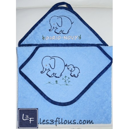 Maman Elephant Famille Serviette Capuchon Brodée et Personnalisée DOU-052