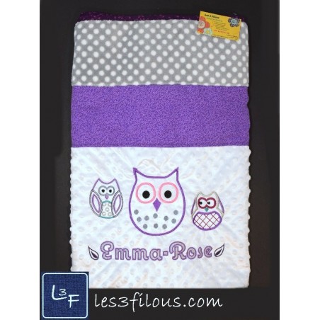 Hiboux Famille Couverture Ultra-Douce Brodée et Personnalisée CUD-025