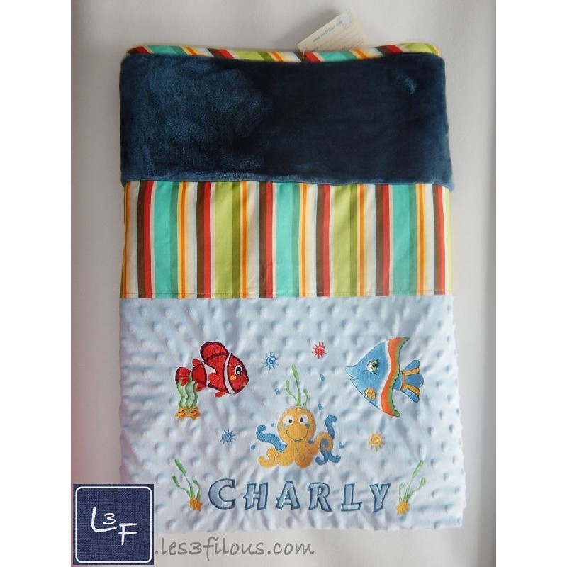 Poissons Pieuvre Couverture Ultra-Douce Brodée et PersonnaliséeCUD-047