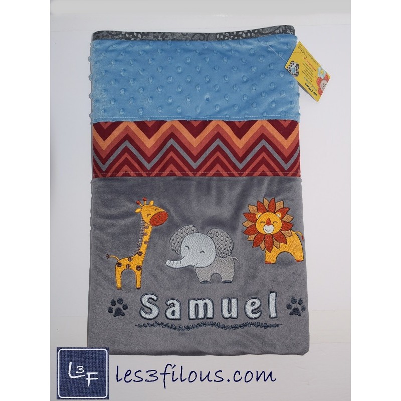 Zoo Lion Singe Girafe Couverture Ultra-Douce Brodée et Personnalisée CUD-065