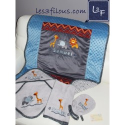 Zoo Lion Singe Girafe Couverture Ultra-Douce Brodée et Personnalisée CUD-065